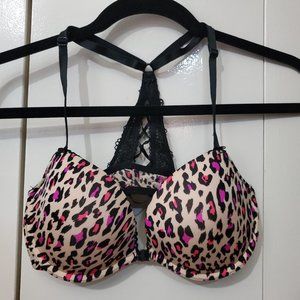 La Senza - 34C - Pink and Red Leopard Print Front Clasp Racerback Bra